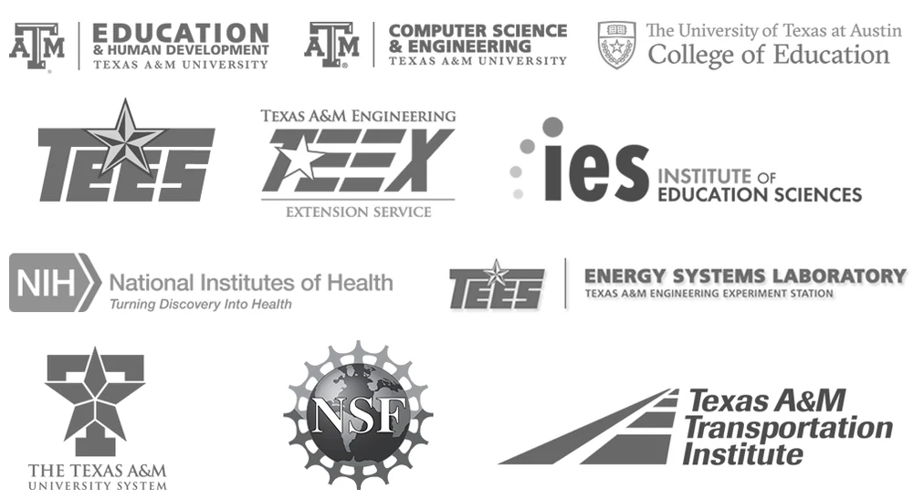 Texas A&M Education & Human Development, Texas A&M Computer Science & Engineering, The University of Texas at Austin College of Education, TEES, TEEX, Institute of Education Sciences, National Institutes of Health, TEES Energy Systems Laboratory, The Texas A&M University System, National Science Foundation, Texas A&M Transportation Institute