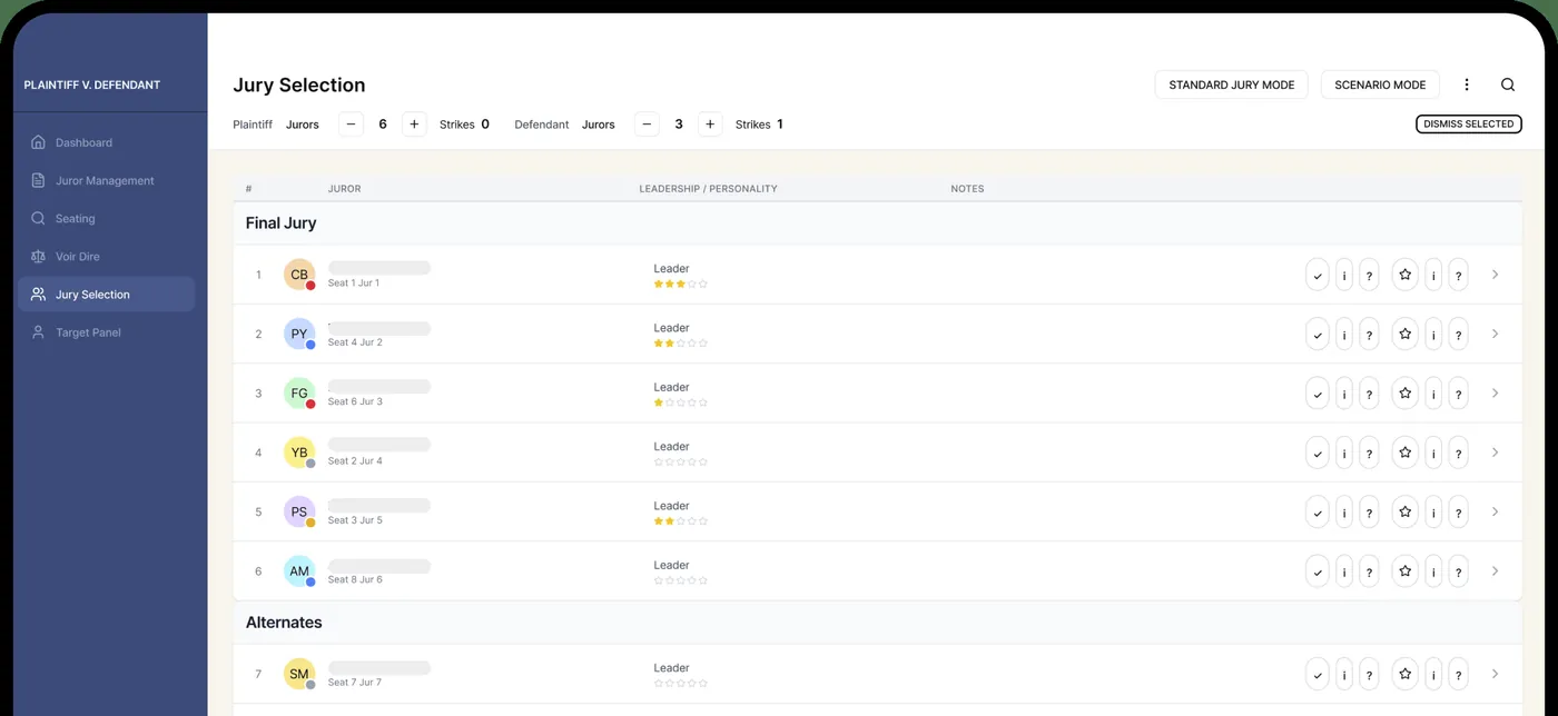 Jury Research 3× Faster for a National Litigation Firm — product screens