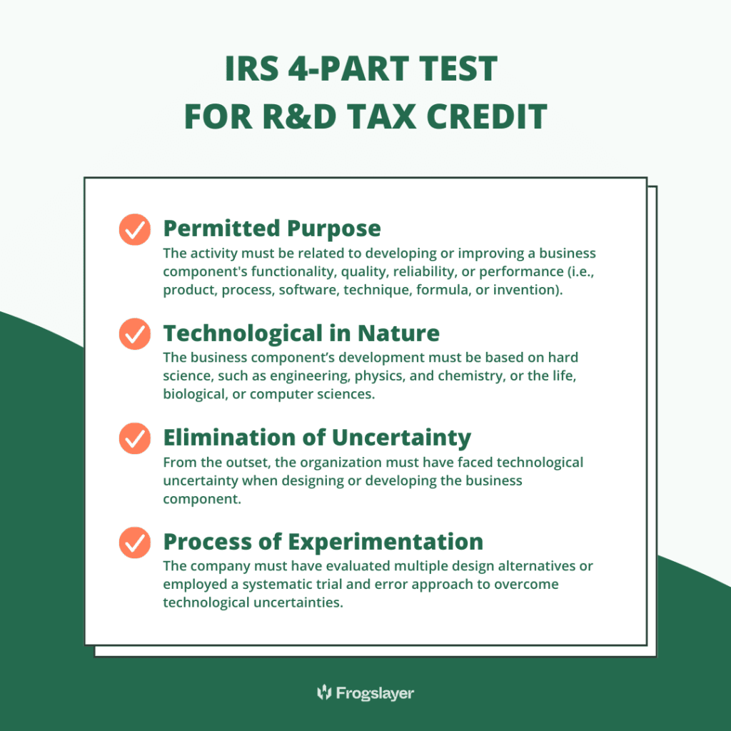 IRS 4-Part Test for R&D Tax Credits for custom software